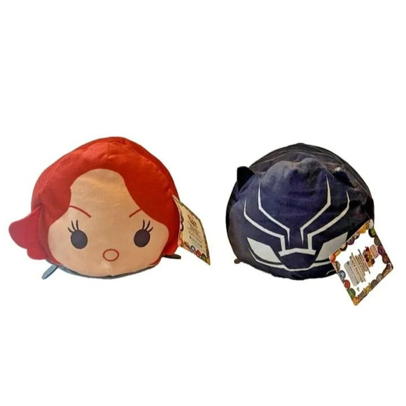 NWT Tsum Tsum Disney Marvel Set‎ of 2 Black Widow & Panther Stuffed Plush Toy - Picture 1 of 6